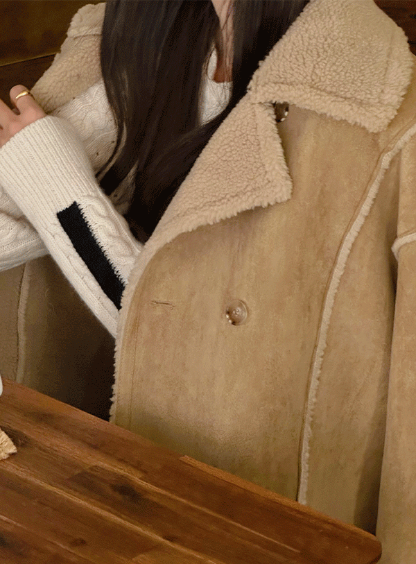 스웨이드 절개 라인 양털 덤블 숏 크롭 무스탕 (*2color)